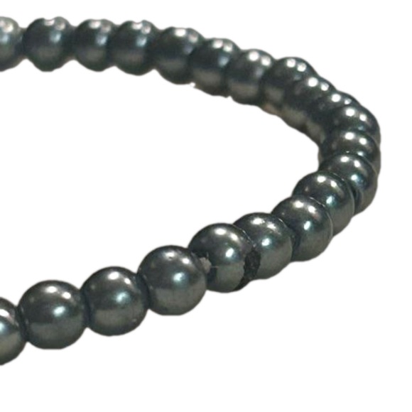 7” steel gray blue 40 solid metal beads stackable stretch bracelet - Picture 7 of 10